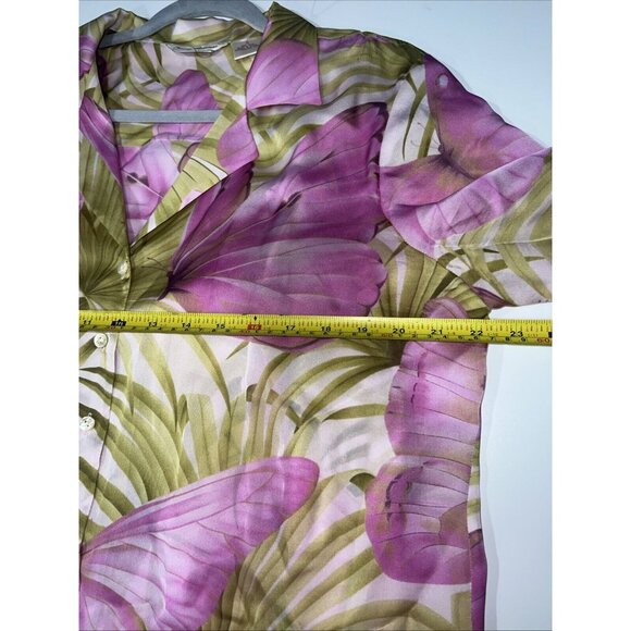Vintage 90s Tommy Bahama Womens XL Silk Satin Butterfly Button Shirt Blouse 2pc - Picture 16 of 16